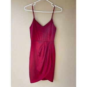 Lulus Red Metallic Spaghetti Strap Mini Dress Size XS
